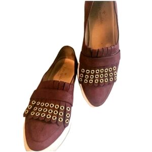 Kate Spade Burgundy Flats with Gold Accents